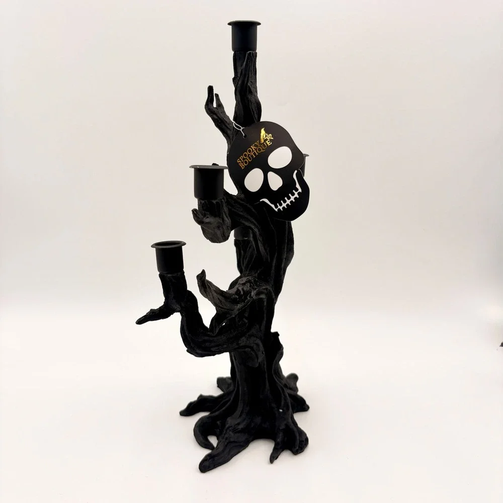 Spooky Boutique Black Gnarled Tree Candelabra 5 Arm Halloween Gothic Decor